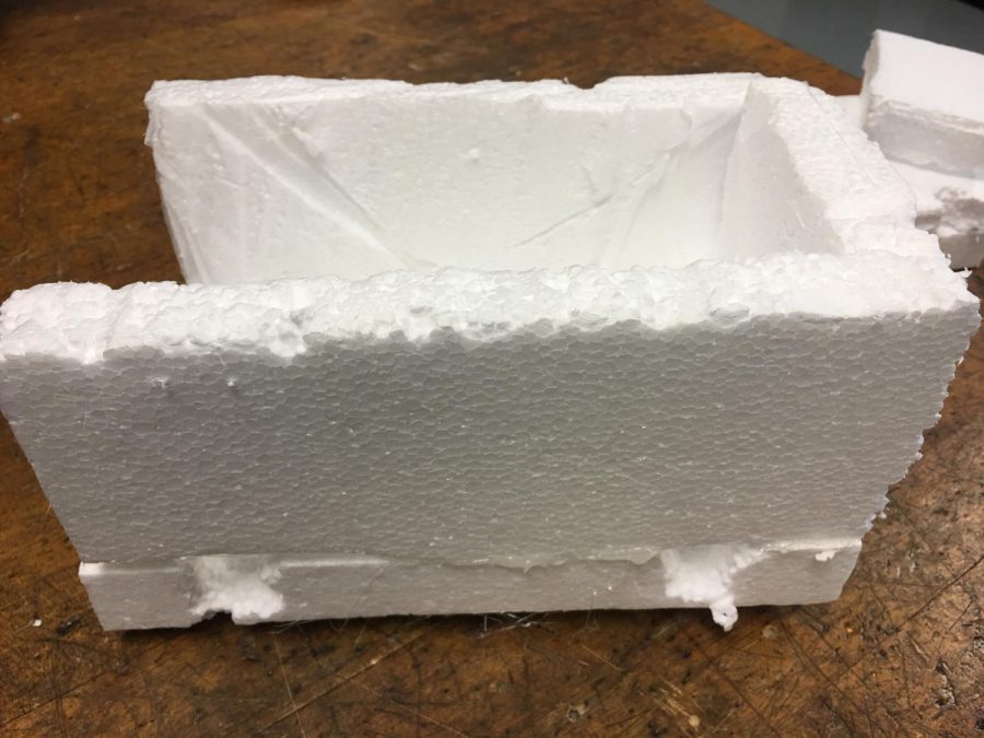 Frame of a vehicle made from white foam.