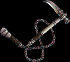 A Japanese weapon with a weight, sickle, and chain.