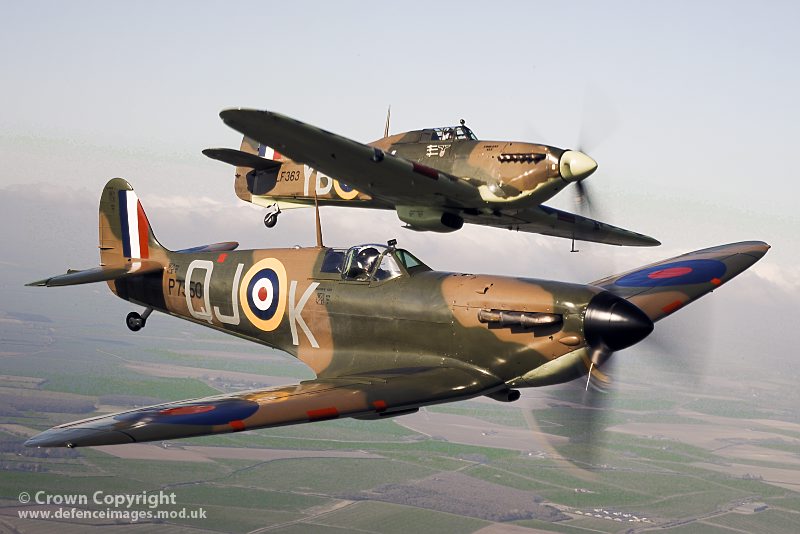 WW2 Spitfire and Hurricane Aircraft from BBMF by Defence Images is licensed under CC BY-NC-ND 2.0