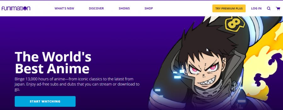 screenshot of funimation.com front page